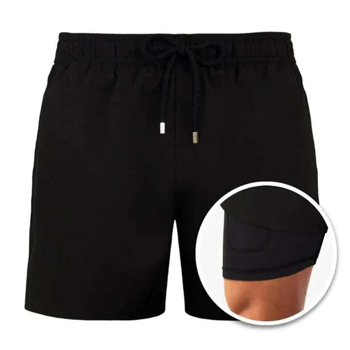 Men's tropical print swim shorts quick-dry mid-length cut with adjustable waistband