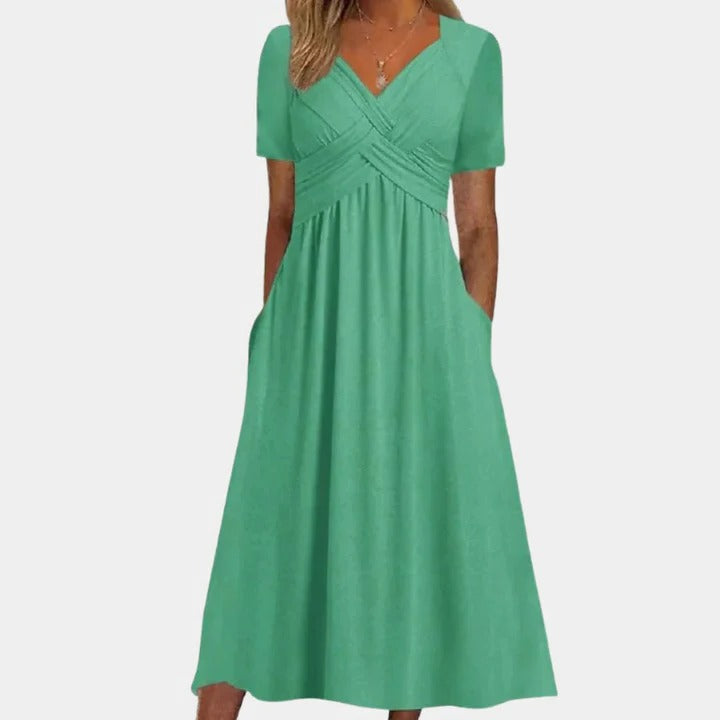 Urbann-Vibe women's knee-length casual summer dress V-neck lightweight cool comfort fit