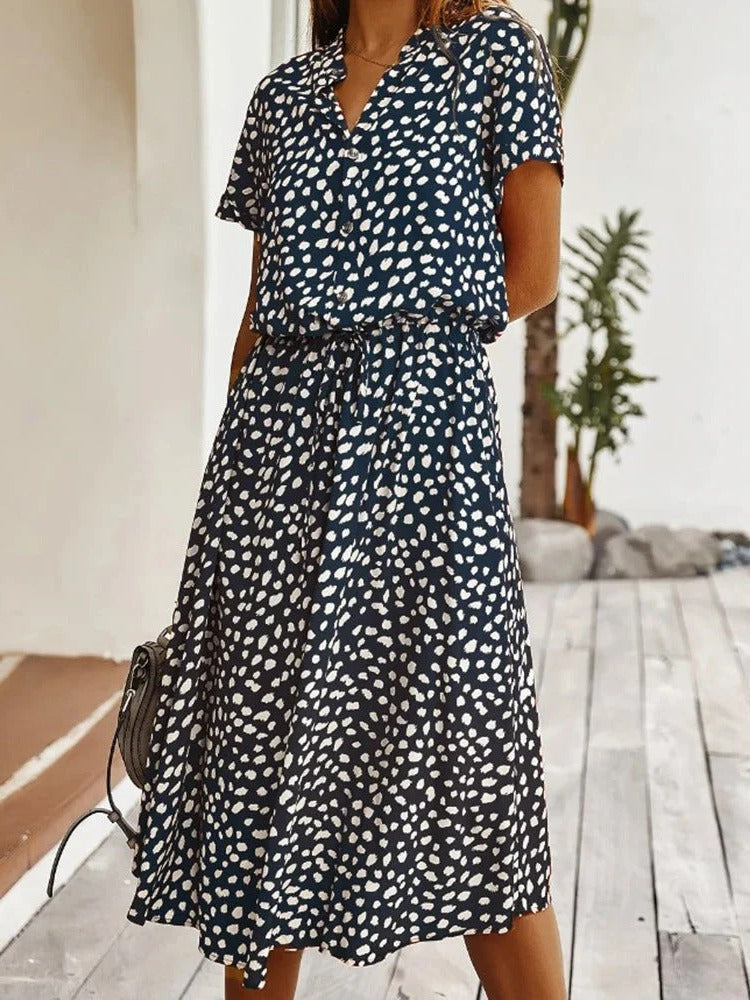 Women's midi dress short sleeves lightweight breathable summer casual loose silhouette everyday comfort