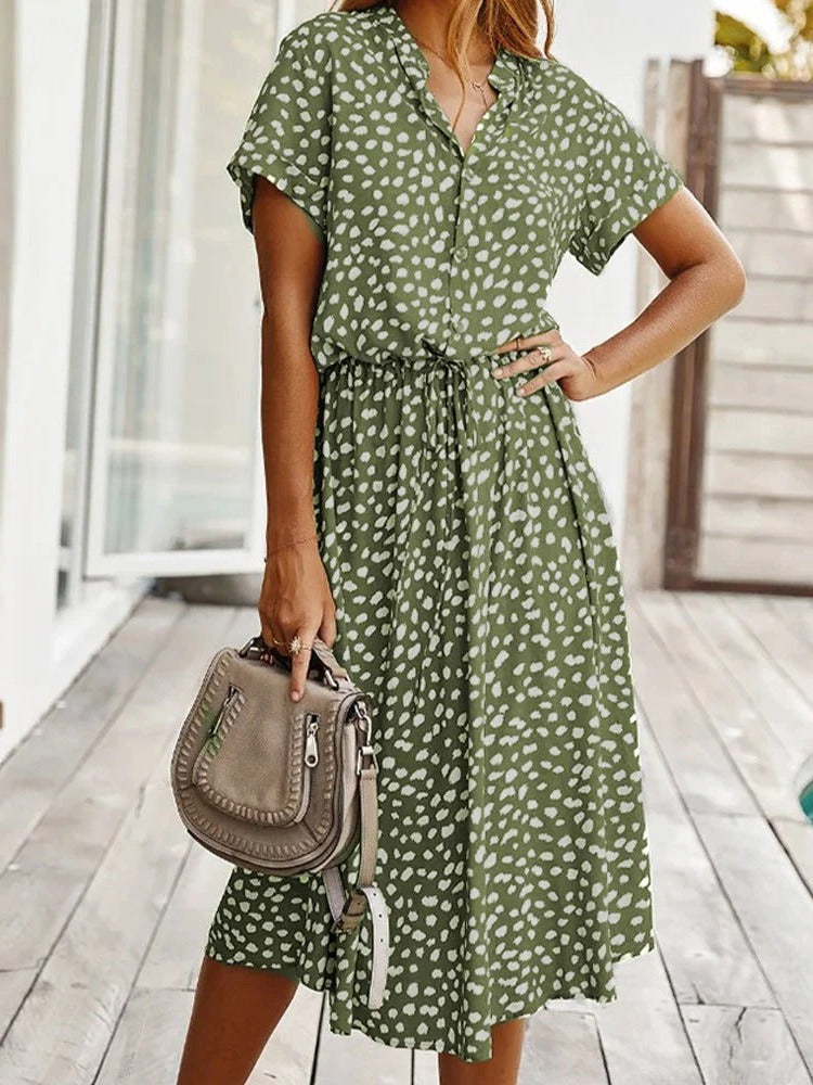 Women's midi dress short sleeves breathable lightweight summer casual mid-length silhouette everyday comfort