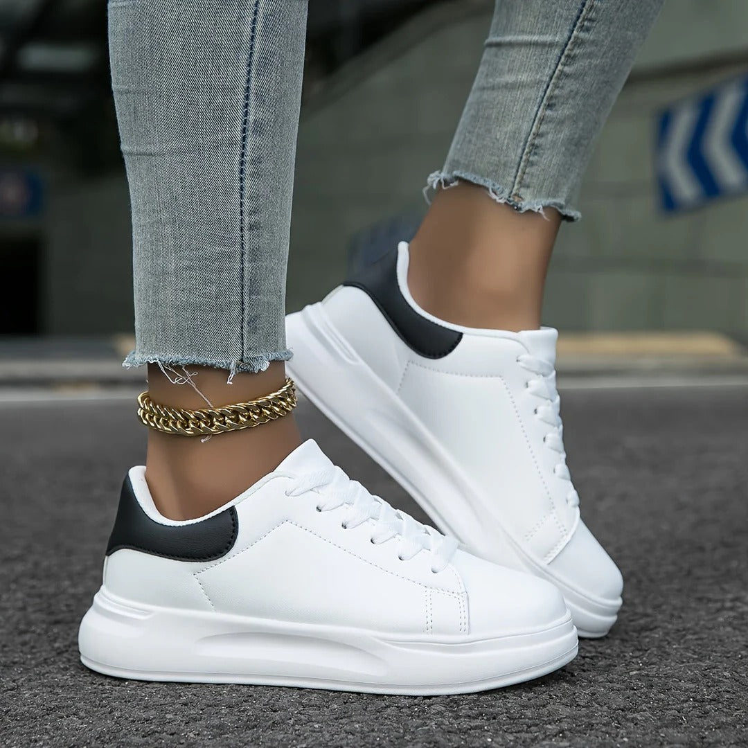 Urbann-Vibe white lace-up sneakers neutral silhouette with cushioned sole for all-day comfort