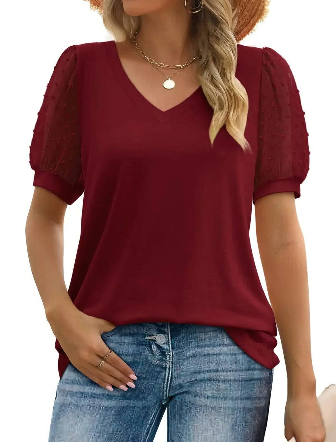 Women's lightweight relaxed fit v-neck short sleeve casual top with flattering neckline for everyday wear