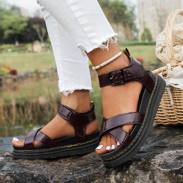 Brooke | Women's Platform Cross Strap Ankle Buckle Sandals