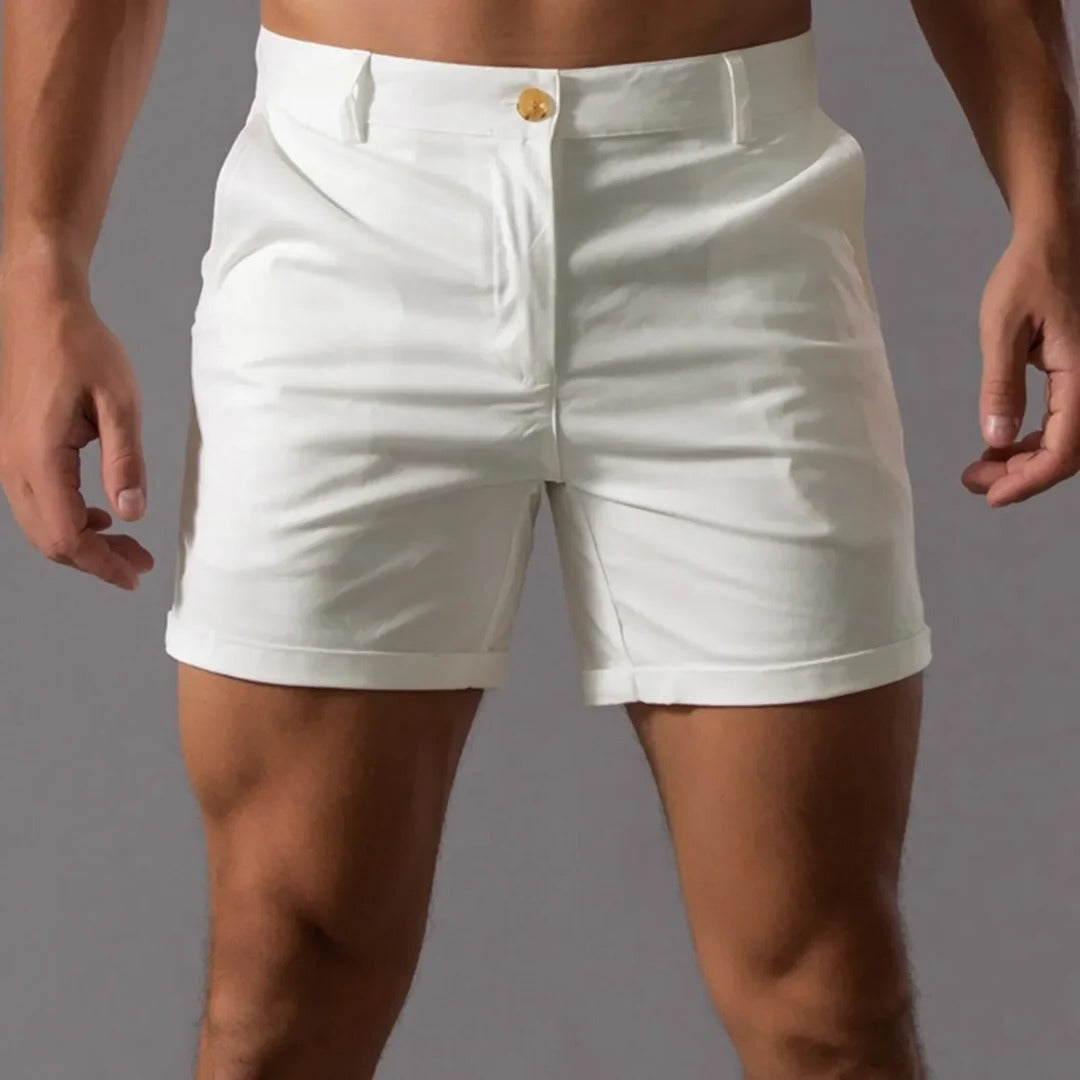 Men's casual chino shorts straight cut warm weather everyday wear with clean structured silhouette