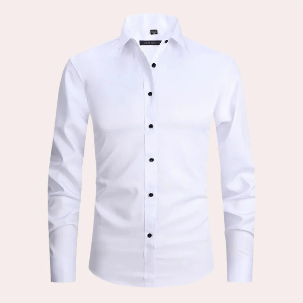 Men's white wrinkle-resistant stretch dress shirt modern fit tailored silhouette for professionals