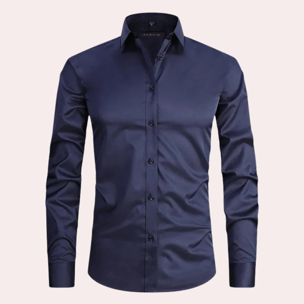 Men's white wrinkle-resistant stretch dress shirt modern fit for busy professionals