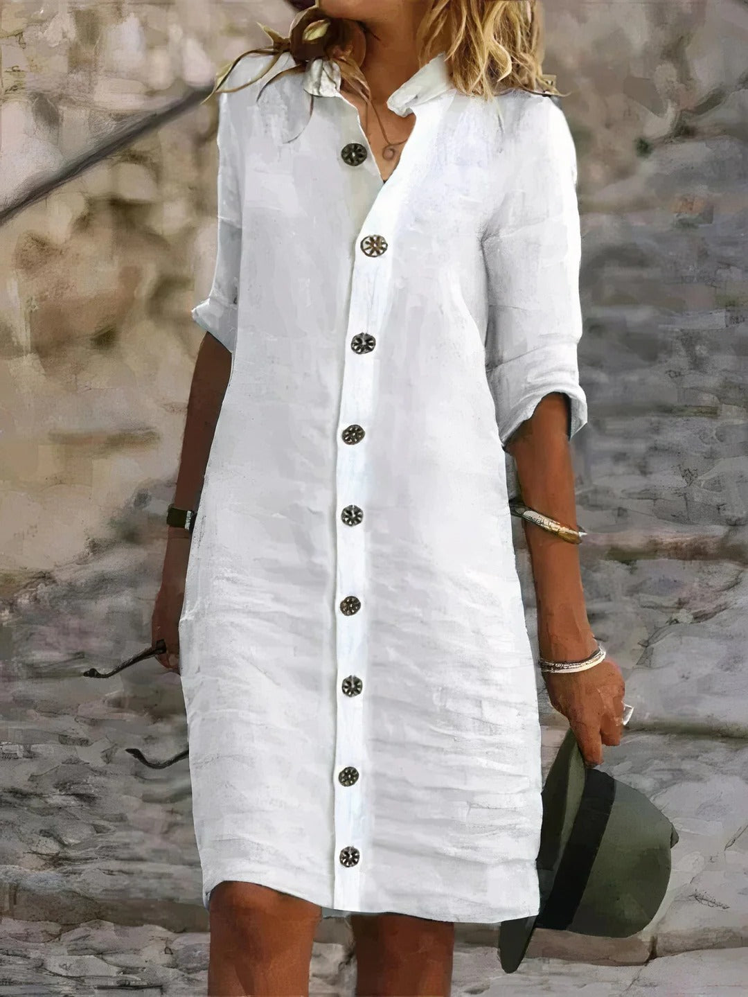 TrendAura button-front shirt dress relaxed straight silhouette full-length closure polished everyday style