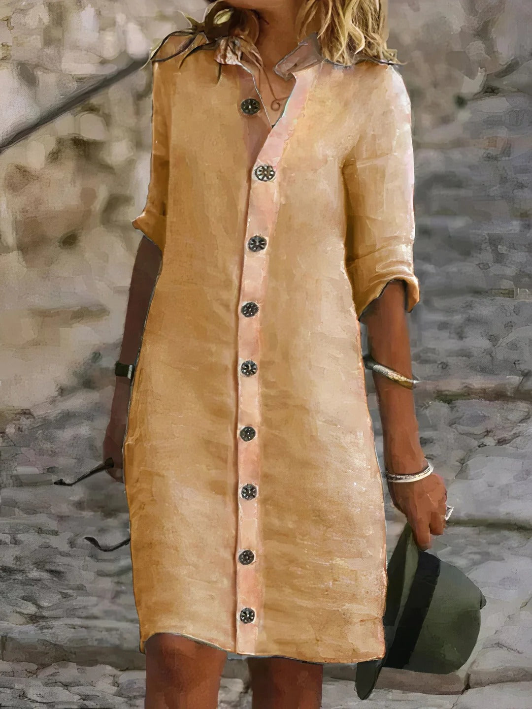 TrendAura button-front shirt dress relaxed straight silhouette full-length closure polished everyday style