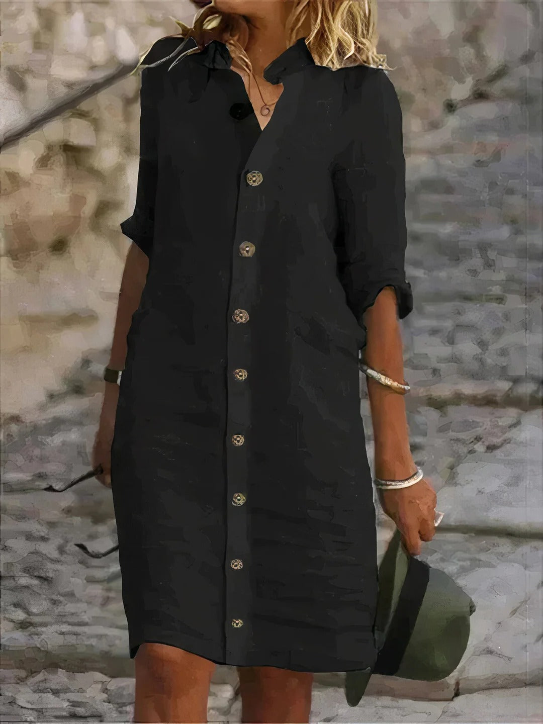 TrendAura button-front shirt dress relaxed straight silhouette full-length closure effortless everyday style