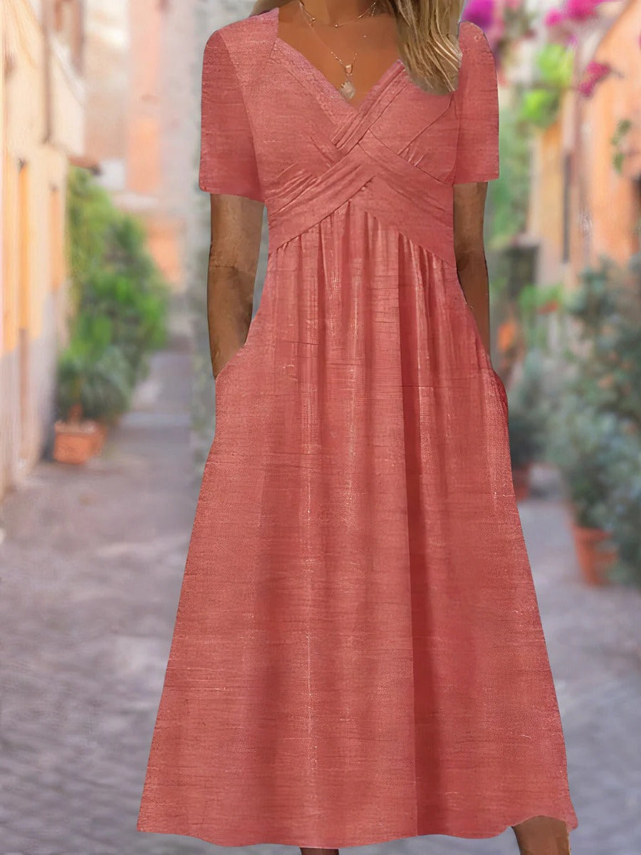 Floral V-neck summer dress relaxed fit structured neckline for casual daytime outings