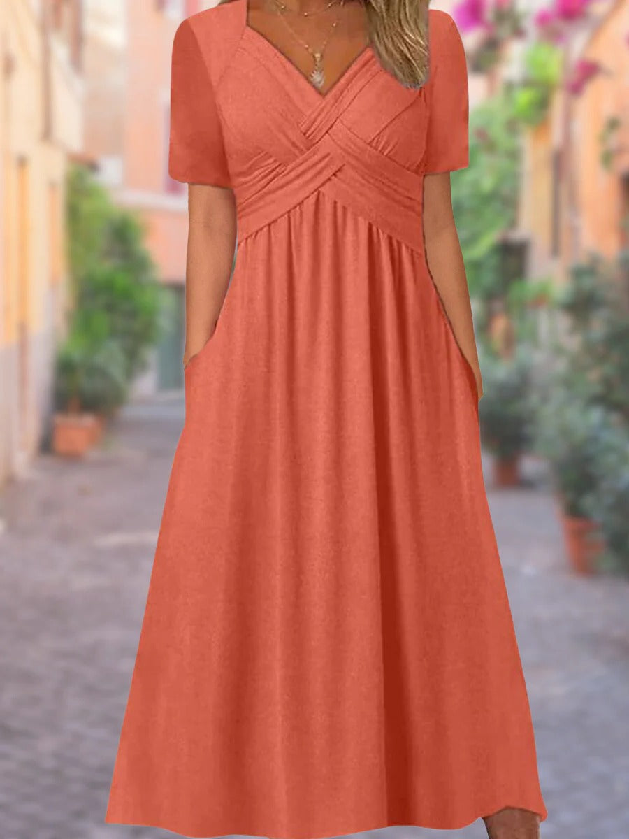 TrendAura v-neck summer dress relaxed fit clean structured neckline for casual daytime outings