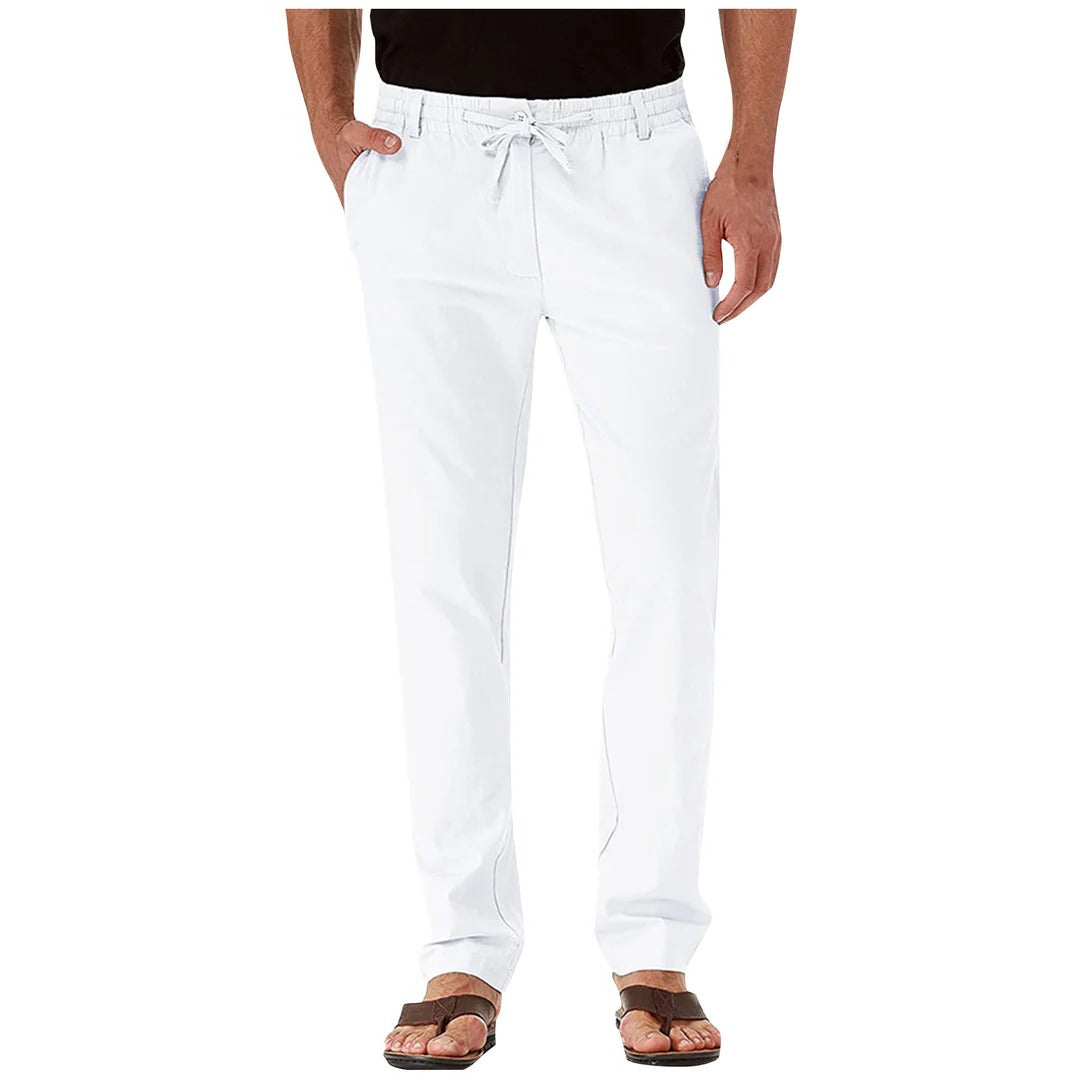 Beige straight-leg casual pants relaxed fit with adjustable waistband, unisex everyday wear