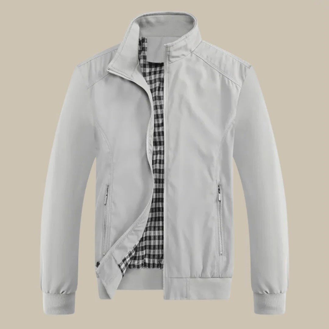 Men's lightweight high collar summer jacket structured fit front zip closure everyday outerwear