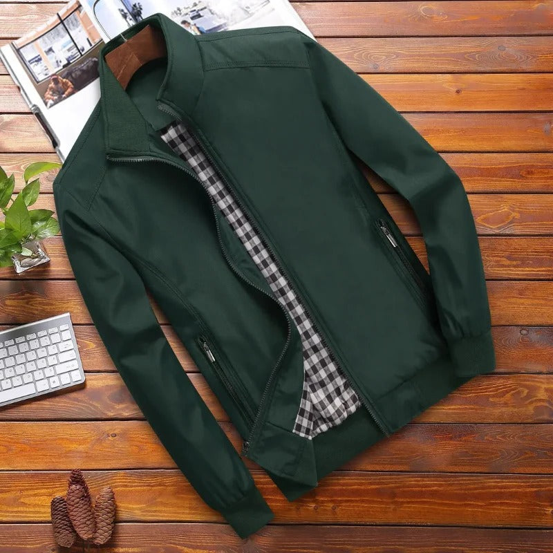 Men's lightweight summer jacket high collar structured fit front zip closure everyday outerwear