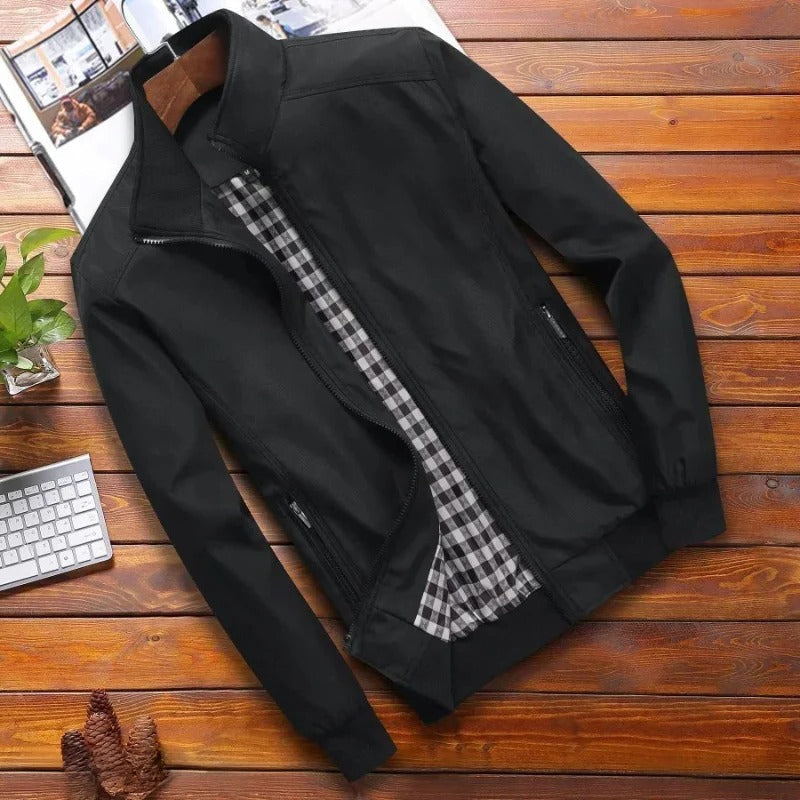 Men's lightweight summer jacket high collar structured fit front zip closure everyday outerwear