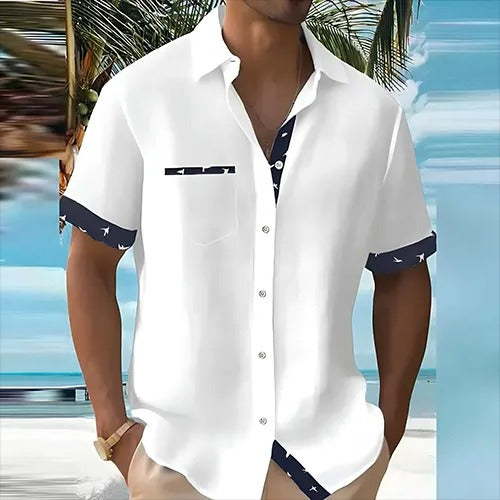 Unisex lightweight breathable summer shirt standard fit short sleeves front button closure warm weather