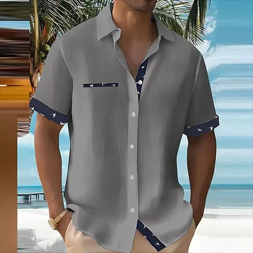 Unisex lightweight summer shirt standard fit short sleeves front button closure breathable warm weather