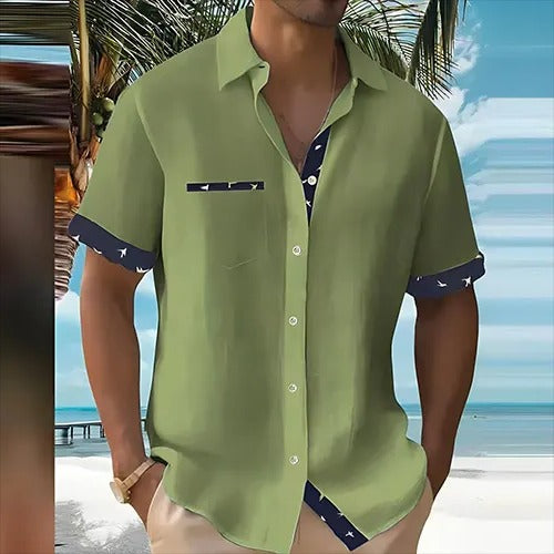 Unisex lightweight summer shirt standard fit short sleeves front button closure breathable warm weather
