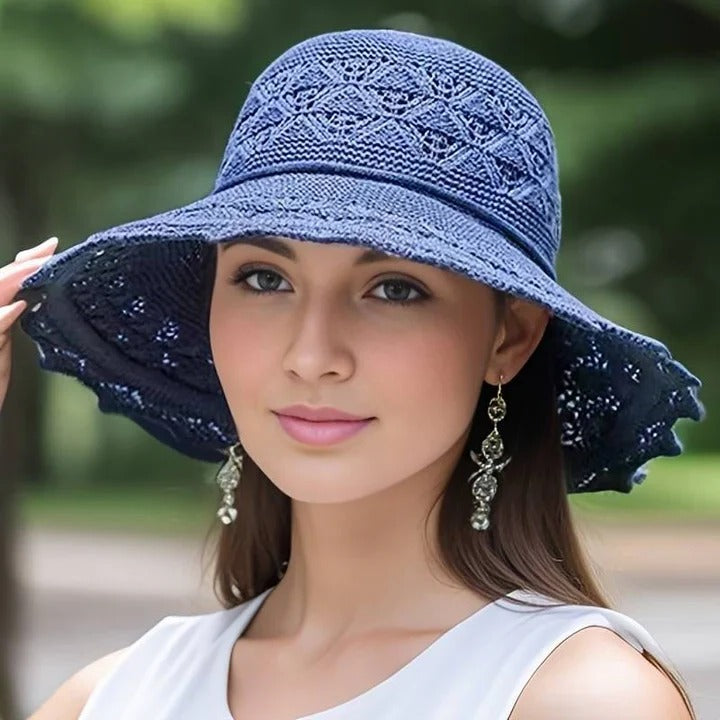 Beige wide-brim sun hat lightweight foldable UV protection stylish outdoor summer shield