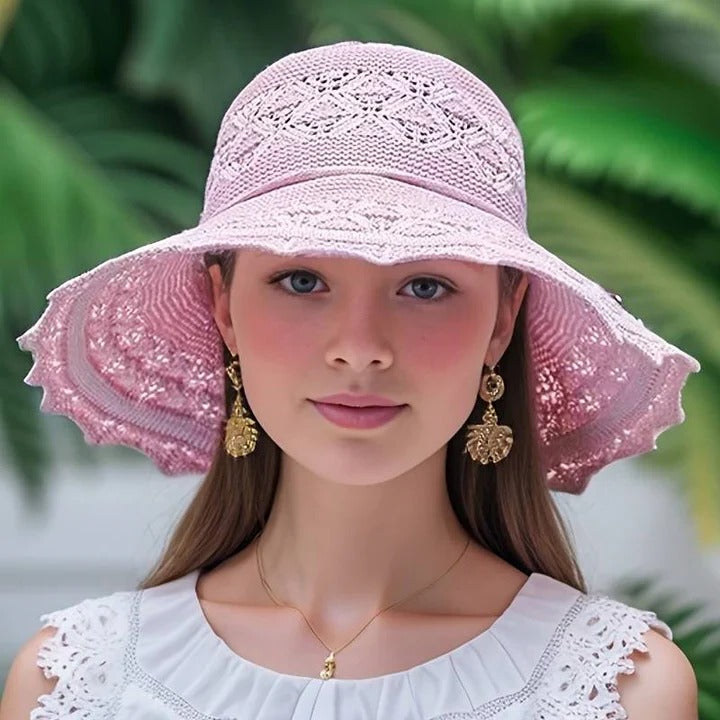 Beige wide-brim sun hat lightweight foldable UV protection outdoor summer style