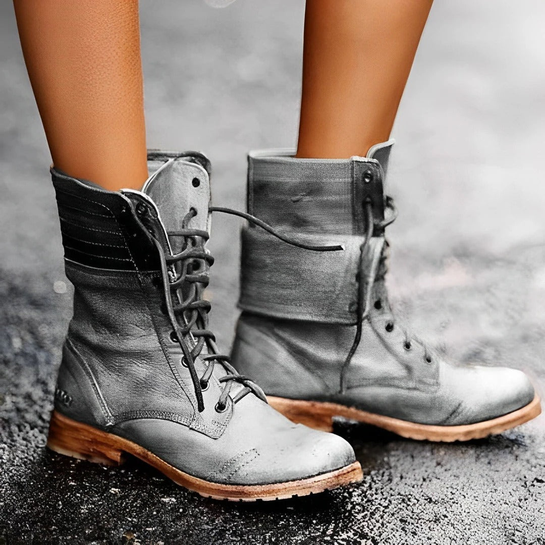 Brown lace-up ankle boots vintage-inspired silhouette with adjustable closure for everyday wear