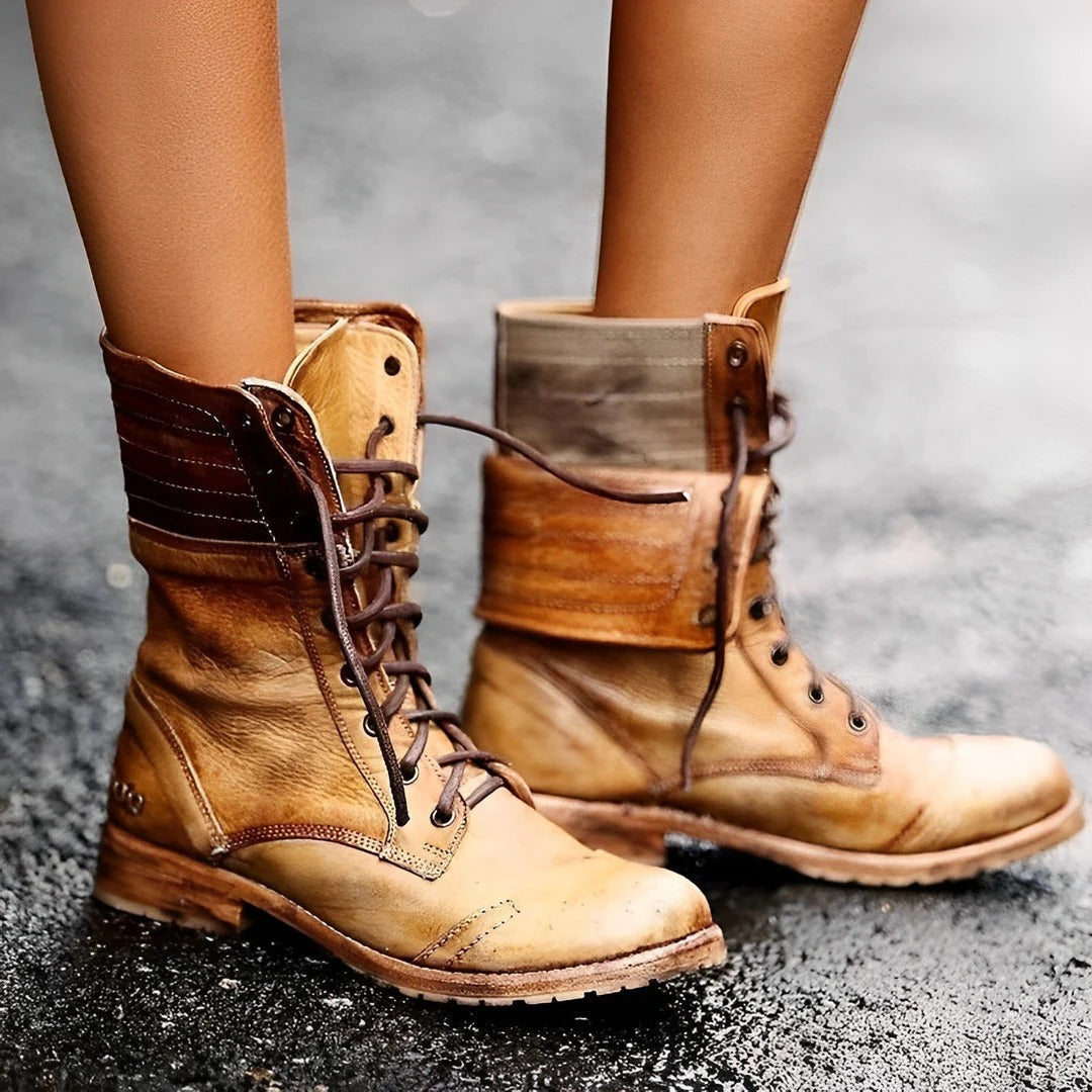 Brown lace-up ankle boots vintage-inspired silhouette with adjustable closure for everyday wear