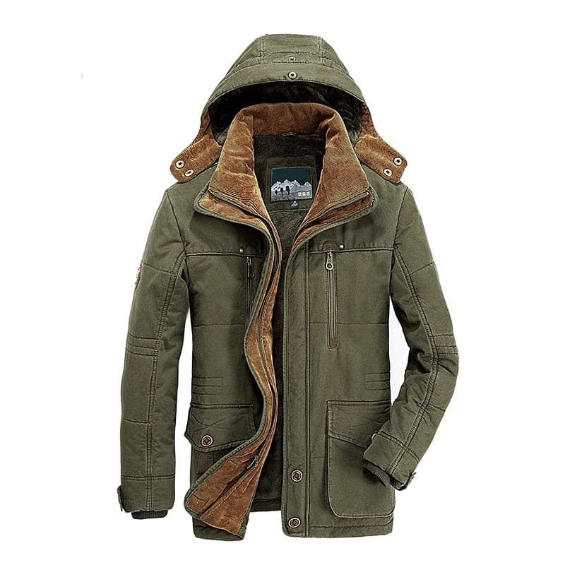 Men's insulated parka jacket with fleece lining, cold-weather zip-up coat for outdoor urban wear