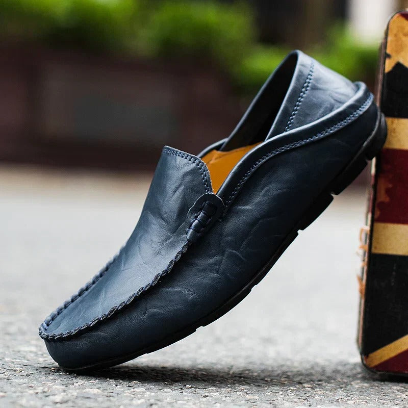 Urbann-Vibe men's brown leather slip-on loafers classic structured silhouette all-day comfort