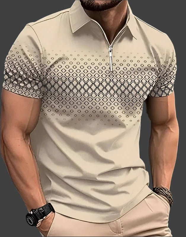 Men's white diamond-check polo shirt lightweight breathable slim fit summer essential
