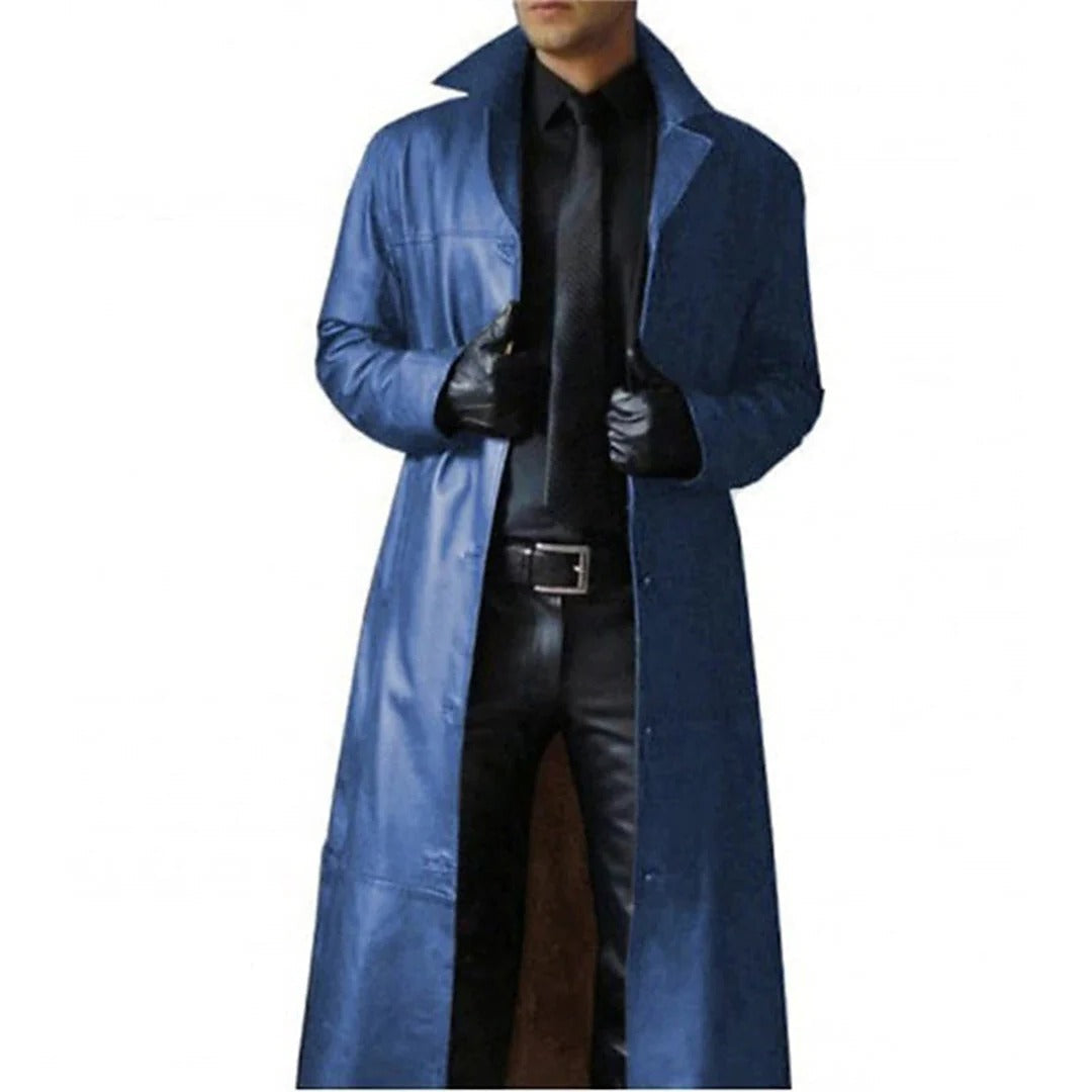 Men's long trench coat windproof warmth formal casual outerwear classic tailored fit