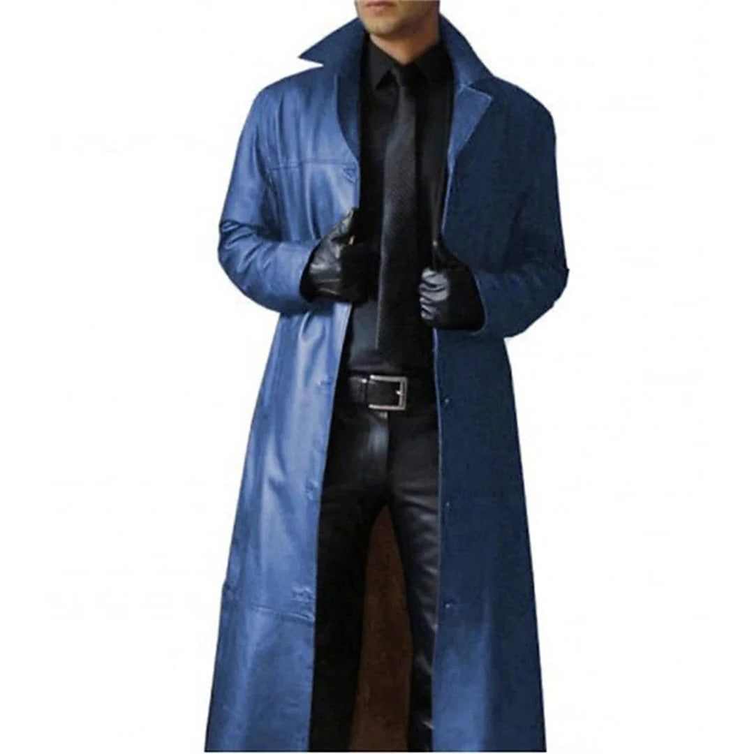 Men's long trench coat windproof warmth formal casual outerwear classic tailored fit