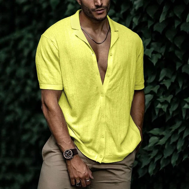 Men's lightweight short sleeve button-down shirt classic casual regular fit breathable summer style
