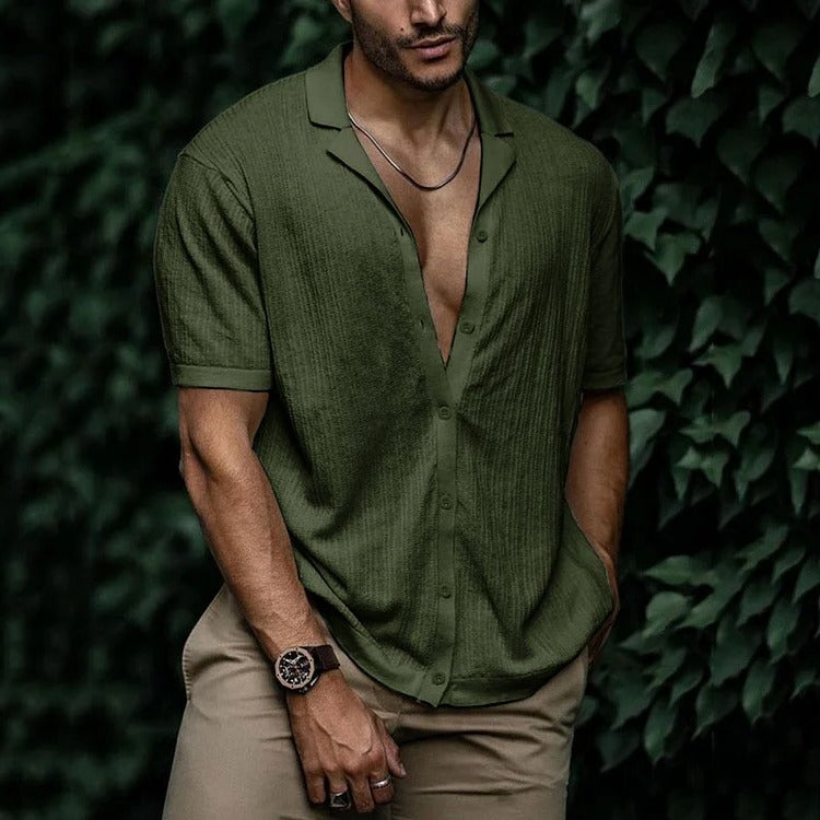 Men's lightweight short-sleeve button-down shirt classic casual regular fit breathable summer style