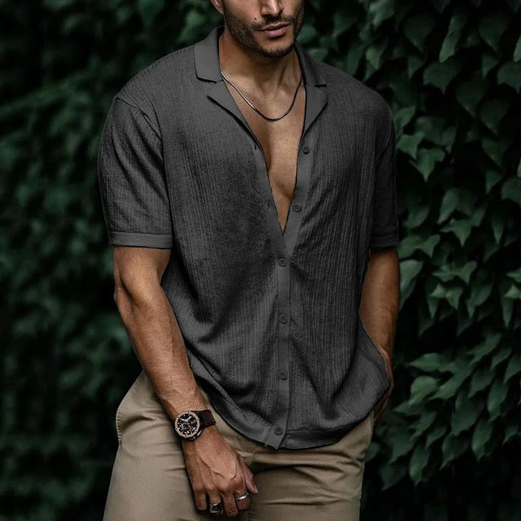Men's lightweight short sleeve button-down shirt classic casual regular fit breathable summer style