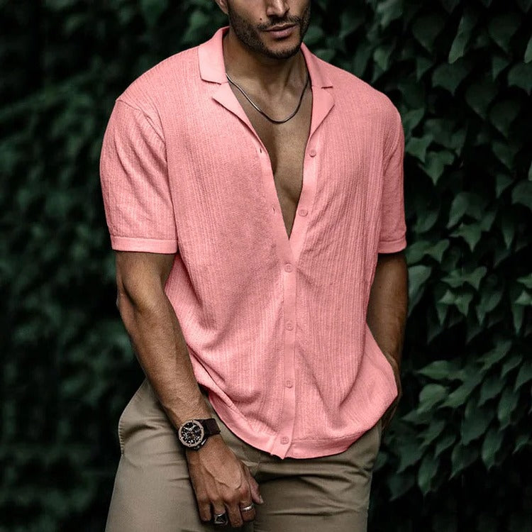 Men's lightweight short sleeve button-down shirt classic casual regular fit breathable summer style