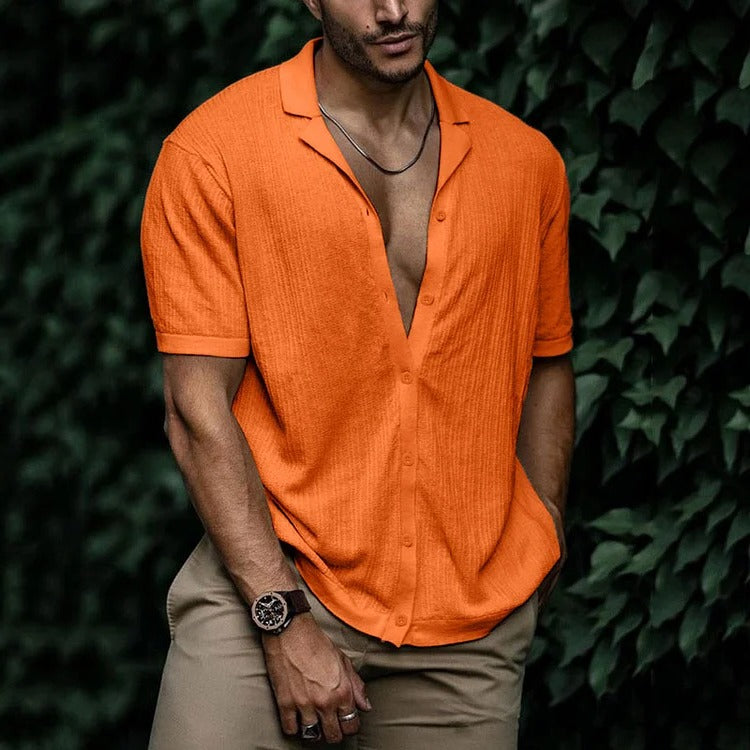 Men's lightweight short sleeve button-down shirt classic casual breathable regular fit summer style