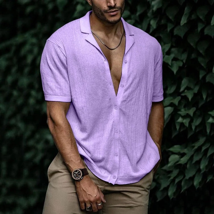 Men's lightweight short sleeve button-down shirt classic casual breathable summer style regular fit