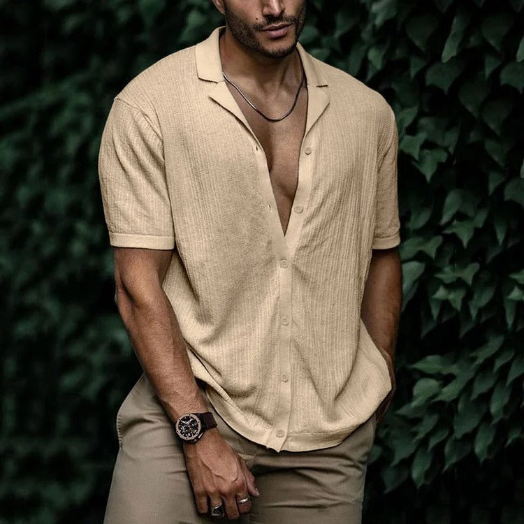 Men's lightweight short sleeve button-down shirt classic casual regular fit breathable summer style