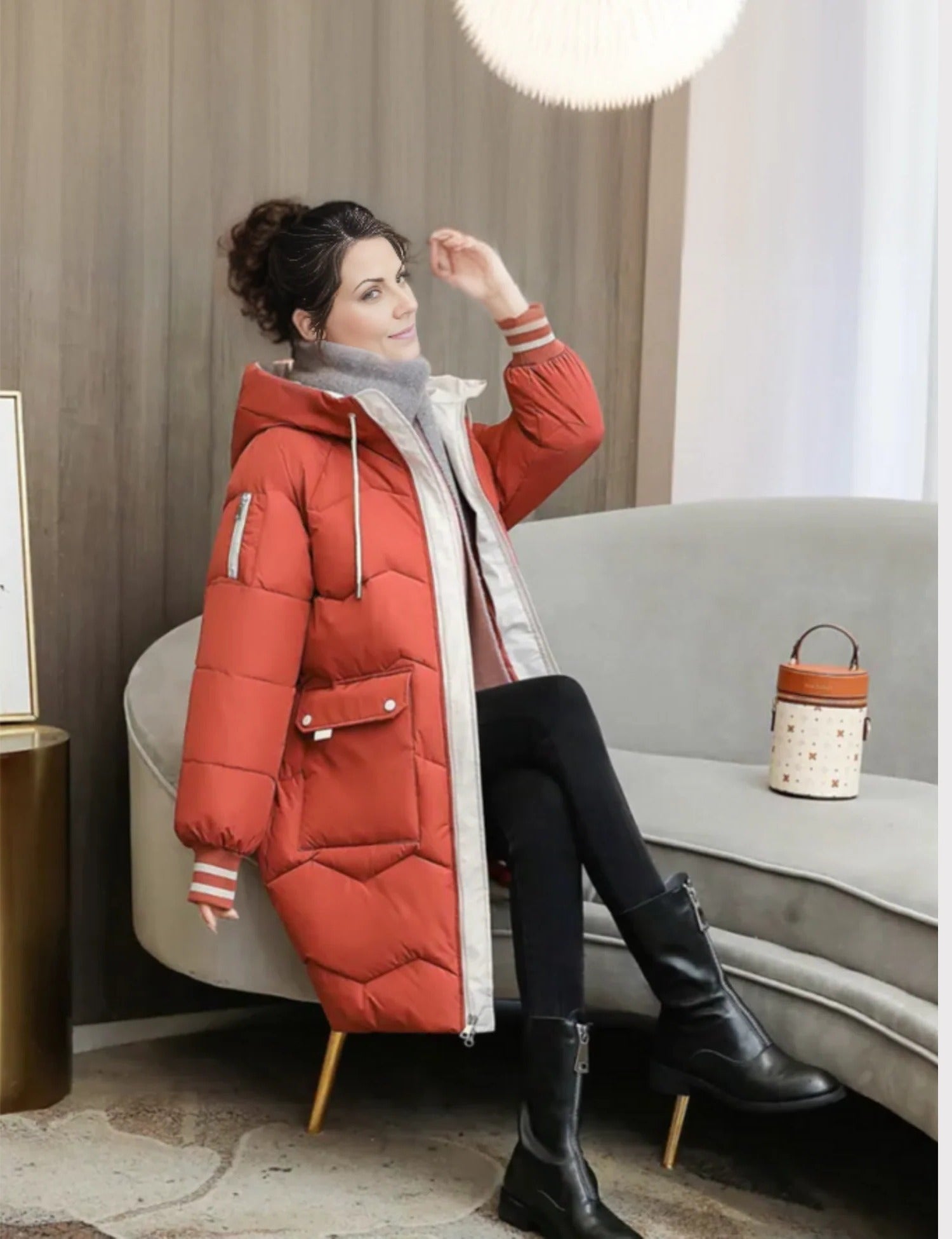 Men's black tailored puffer coat with insulated lining and attached hood for winter warmth