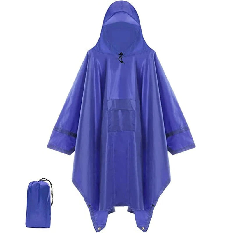 Men's lightweight waterproof hooded poncho jacket in neutral tone with packable design and front pocket