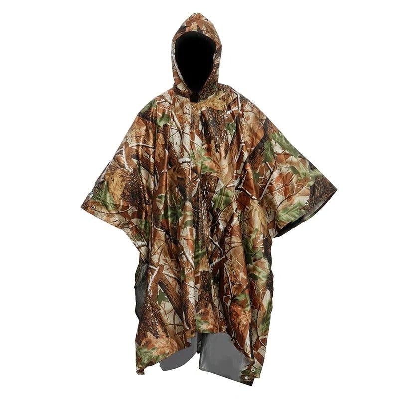 Men's lightweight waterproof hooded poncho jacket in packable rain gear style with front pocket