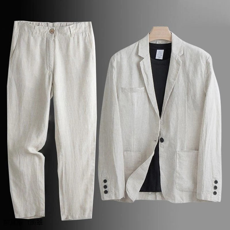 Men's lightweight two-piece blazer set relaxed fit breathable fabric warm weather office casual wear