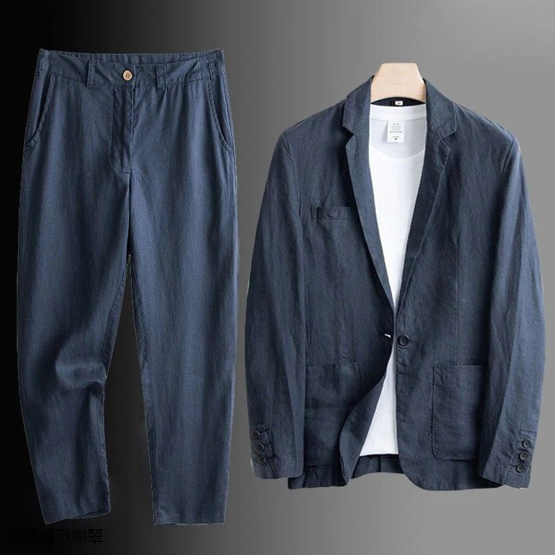 Men's lightweight blazer set relaxed fit warm weather office casual two-piece coordinated suit