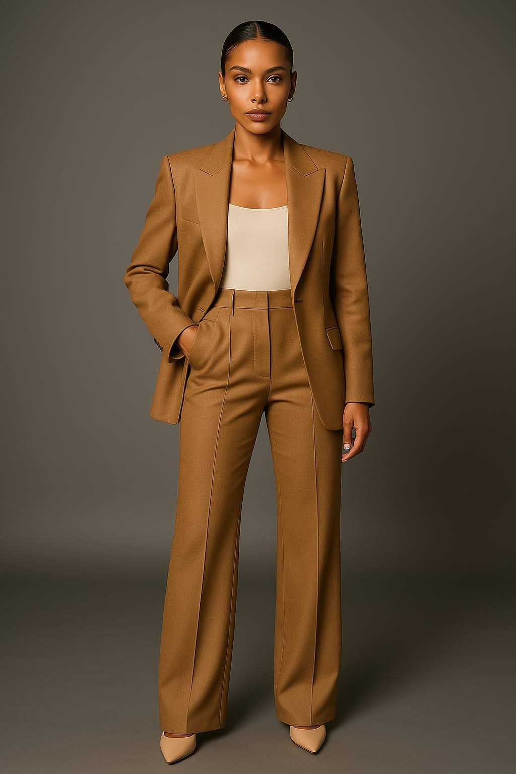 Navy slim fit blazer and wide-leg trousers two-piece suit set in lightweight breathable fabric