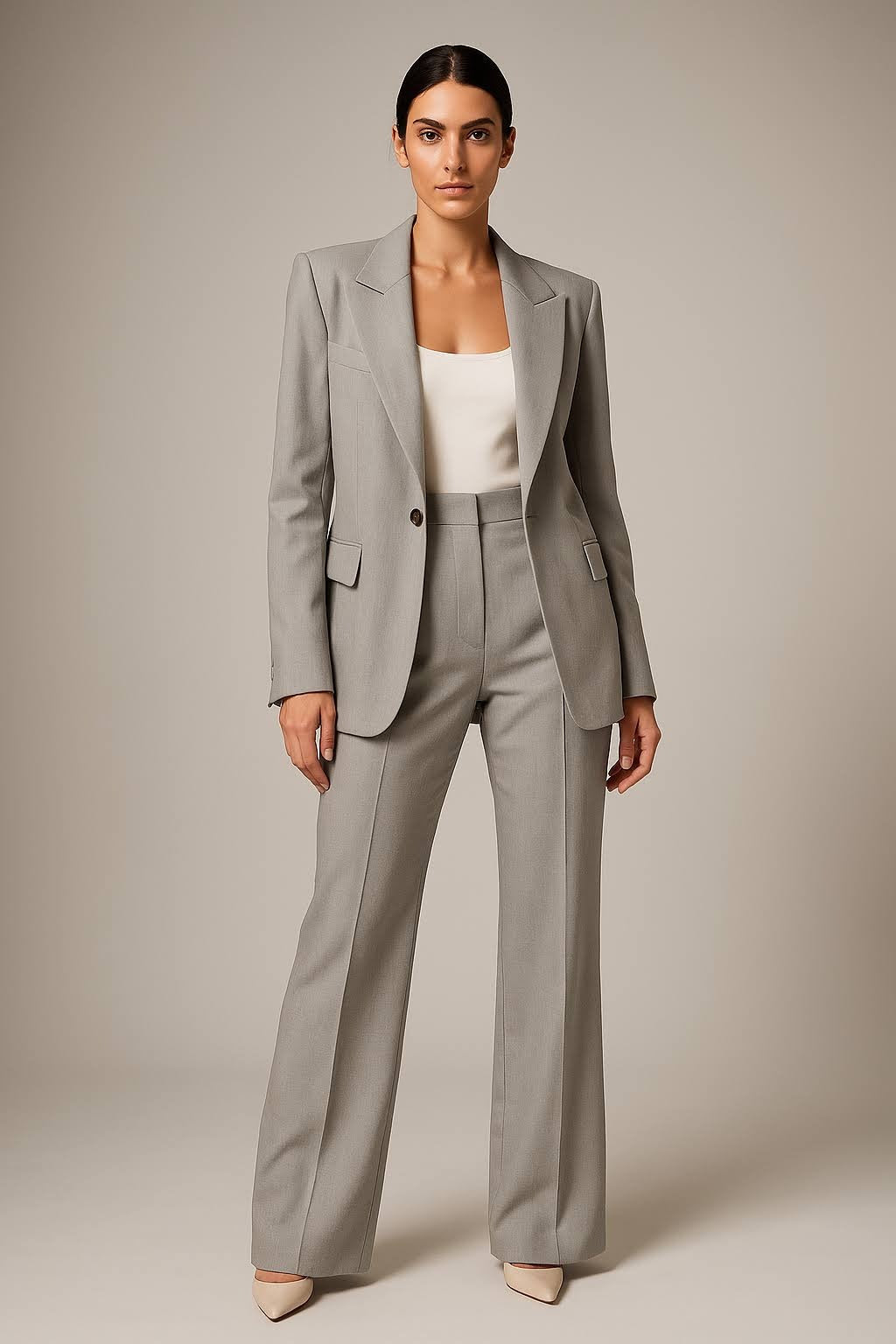 Navy slim fit blazer and wide-leg trouser two-piece suit set in lightweight breathable fabric