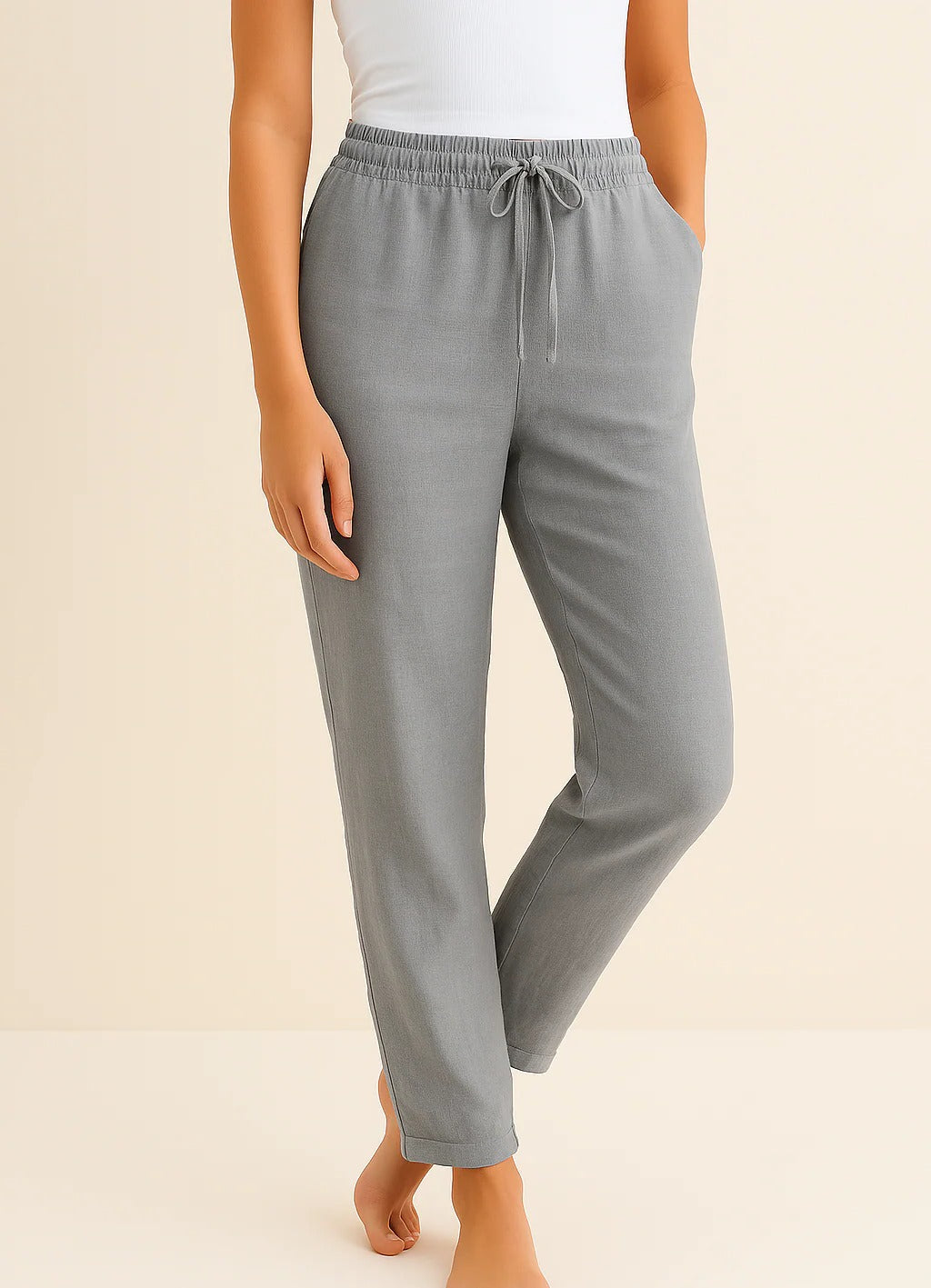 Women's light gray regular-fit trousers lightweight breathable fabric versatile office-to-weekend style