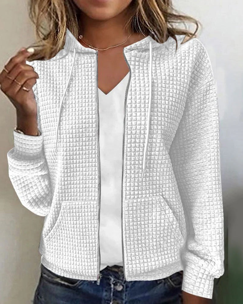 Women's hooded zip cardigan relaxed silhouette versatile layering piece for year-round comfort