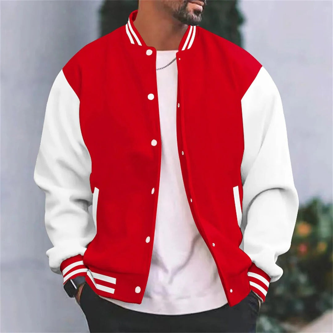 Men's baseball bomber jacket navy body white sleeves lightweight regular fit varsity casual autumn wear