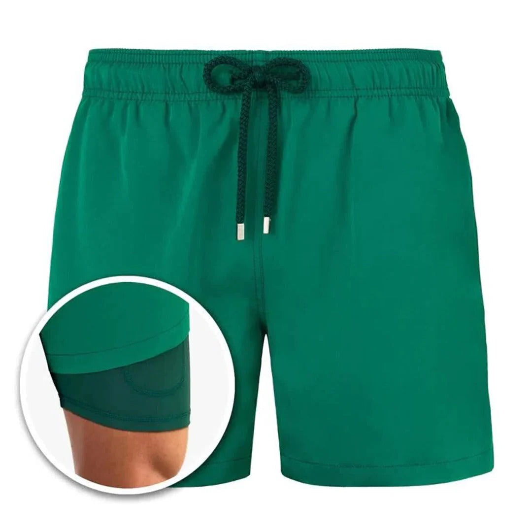 Men's burgundy quick-dry swim shorts modern fit versatile water-to-land performance beachwear