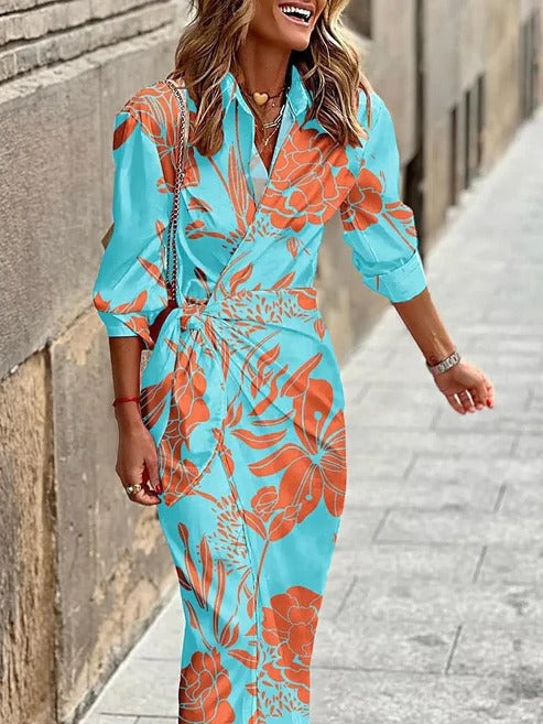 TrendAura wrap dress with collar, adjustable tie waist, flattering office-to-evening versatile silhouette